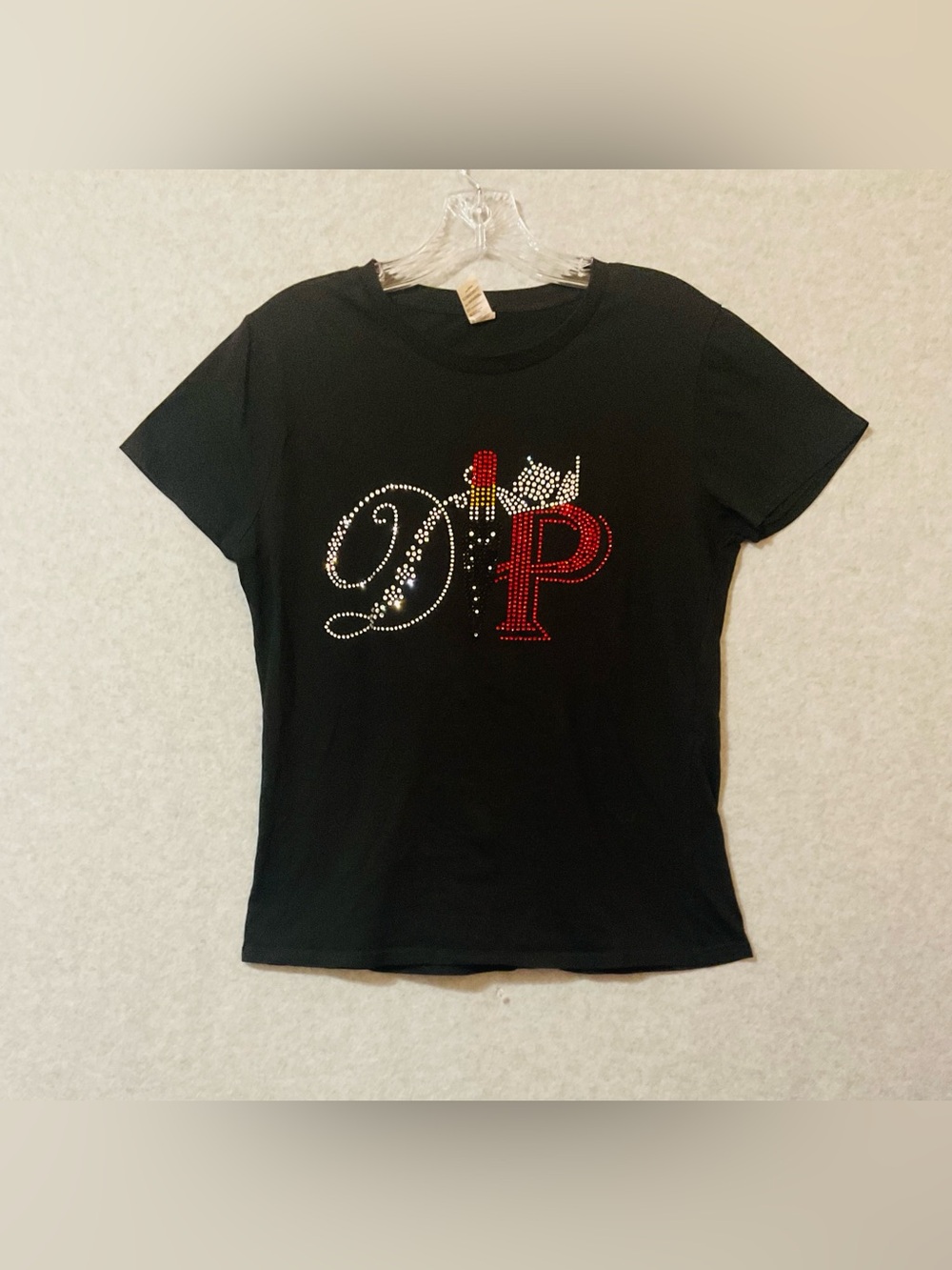 Smart Blanks Black women's  Short Sleeve Rhinestone Initial Tee - P Accent Sz M